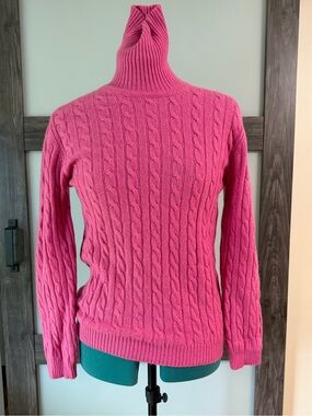 Sutton Studio Bright Pink Cable-Knit Cashmere Turtleneck Sweater